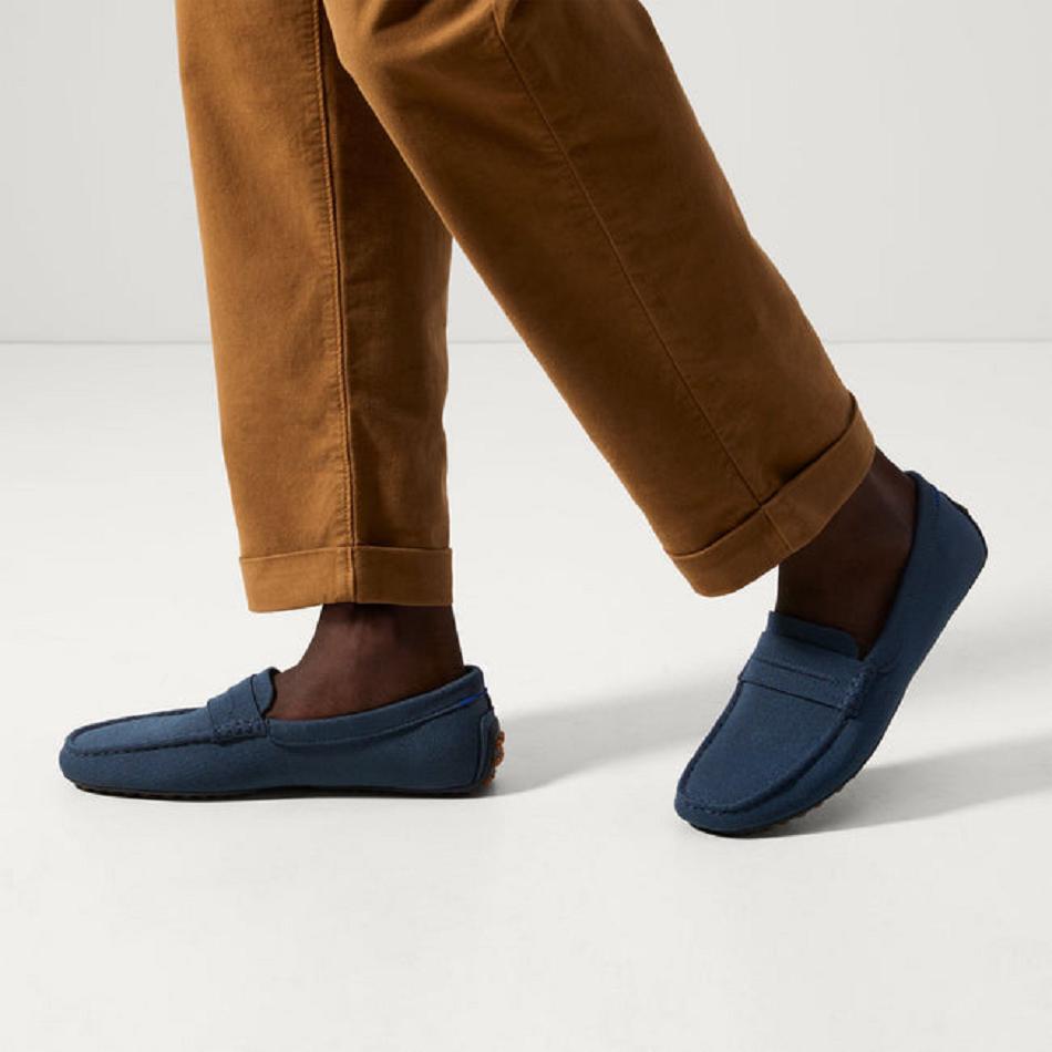 Men's Rothy's The Driving Loafers Navy | AUXBR34283
