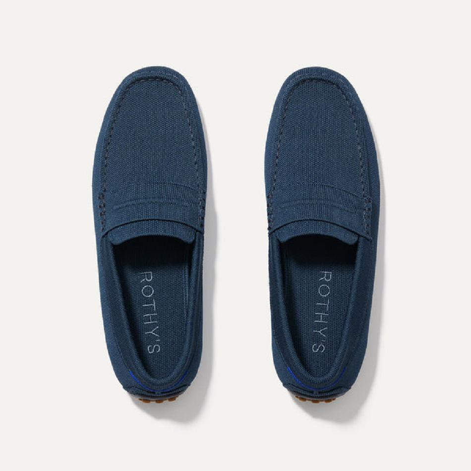 Men's Rothy's The Driving Loafers Navy | AUXBR34283