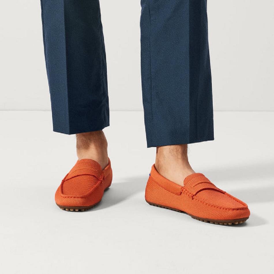 Men's Rothy's The Driving Loafers Orange | TAUPQ91443