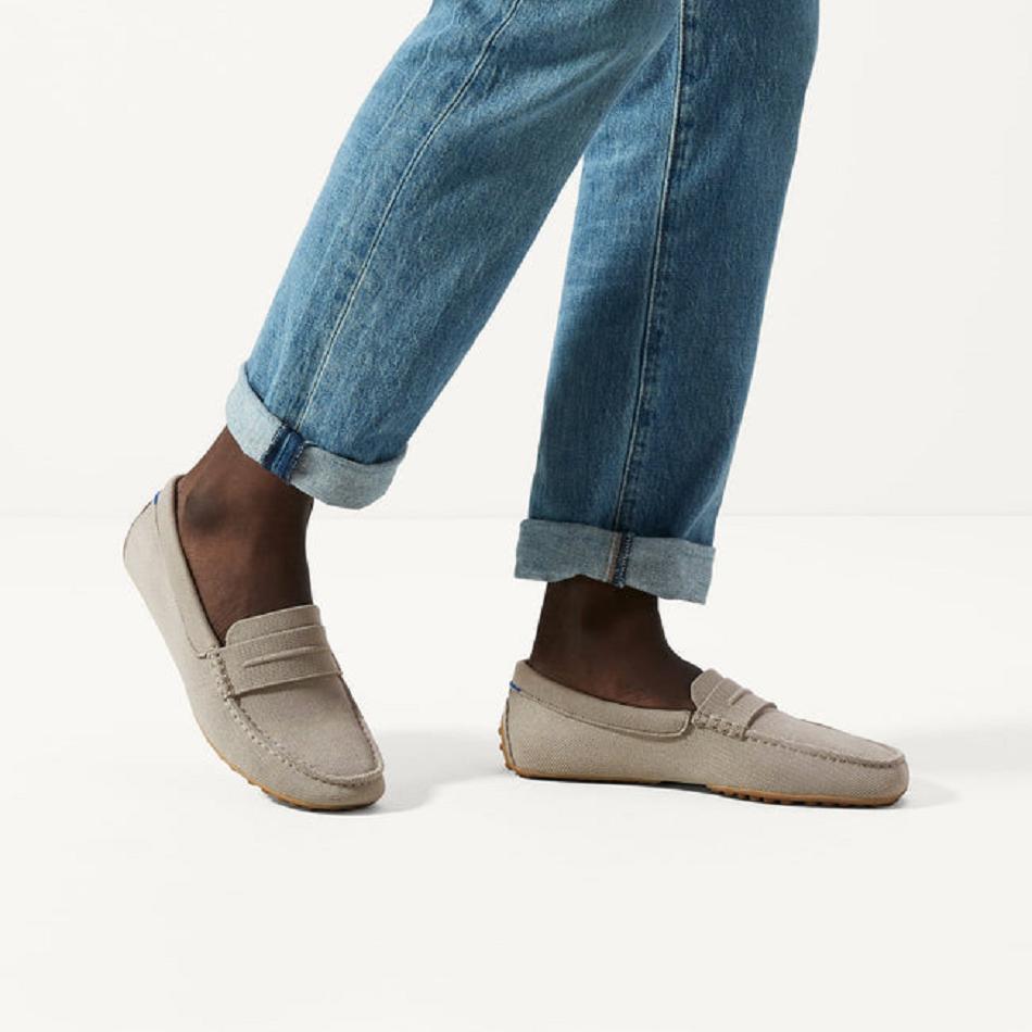 Men's Rothy's The Driving Loafers White | BAUSD83779