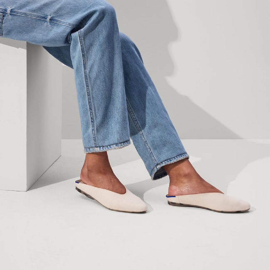 Women's Rothy's The Almond Demi Flat Shoes White | AUJKU27624