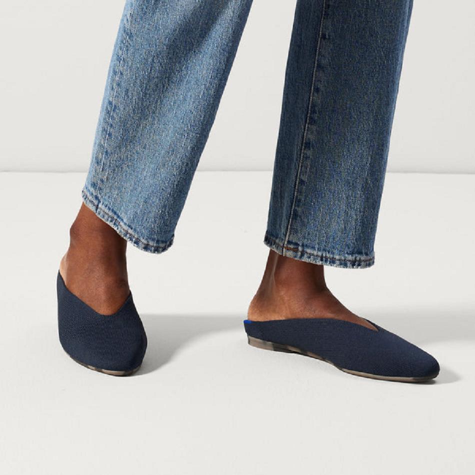 Women's Rothy's The Almond Demi Flat Shoes Navy | QAUWA45026