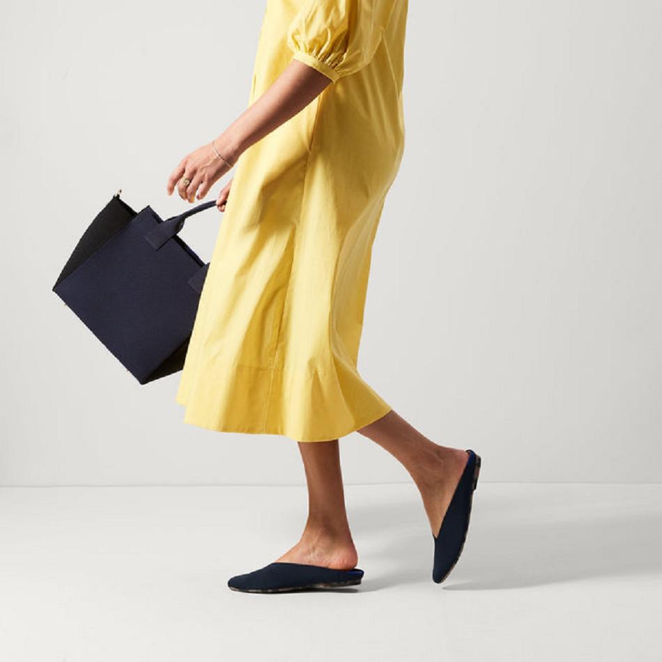 Women's Rothy's The Almond Demi Flat Shoes Navy | QAUWA45026