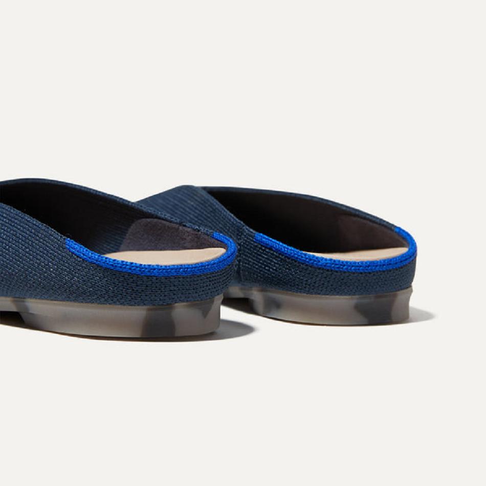 Women's Rothy's The Almond Demi Flat Shoes Navy | QAUWA45026