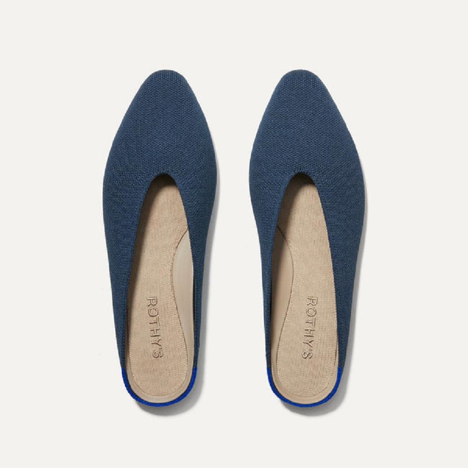 Women\'s Rothy\'s The Almond Demi Flat Shoes Navy | QAUWA45026