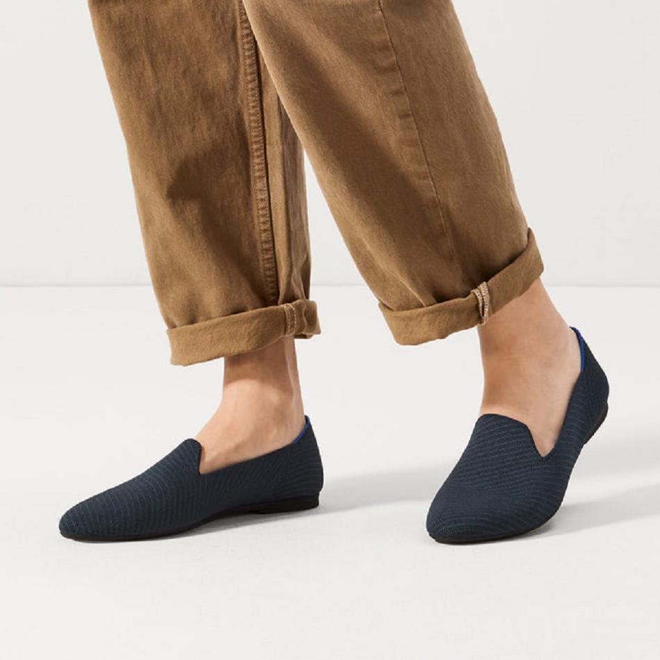 Women's Rothy's The Almond Loafer Flat Shoes Navy | AUJKU90589