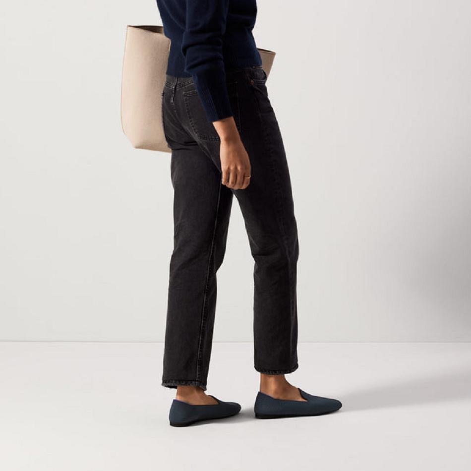 Women's Rothy's The Almond Loafer Flat Shoes Navy | AUJKU90589