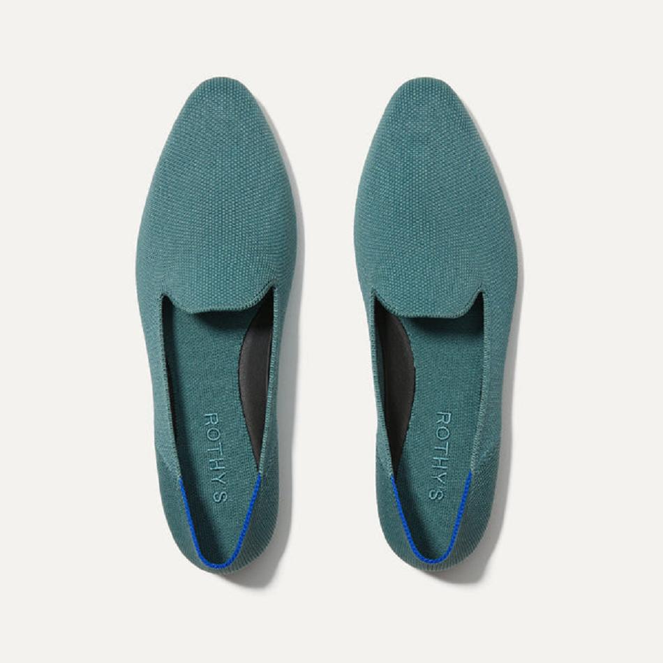 Women\'s Rothy\'s The Almond Loafer Flat Shoes Blue / Olive | LAUSX59459