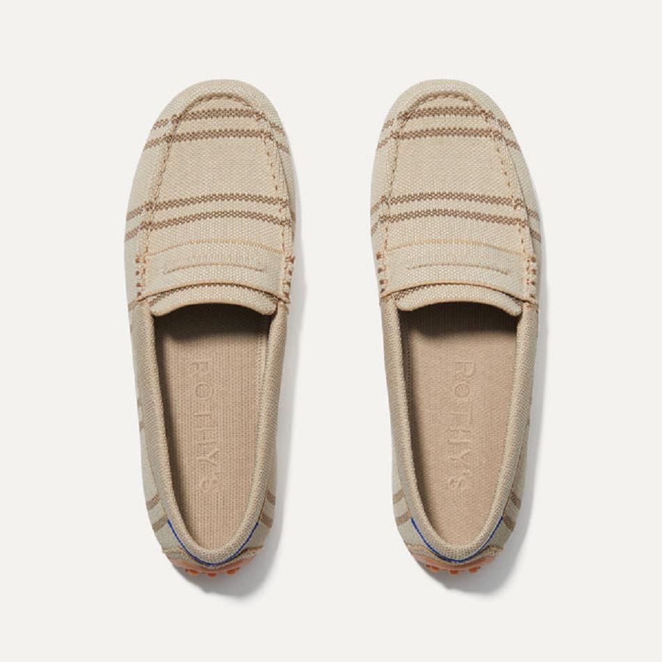 Women\'s Rothy\'s The Driver Flat Shoes Beige | AAUWC69004