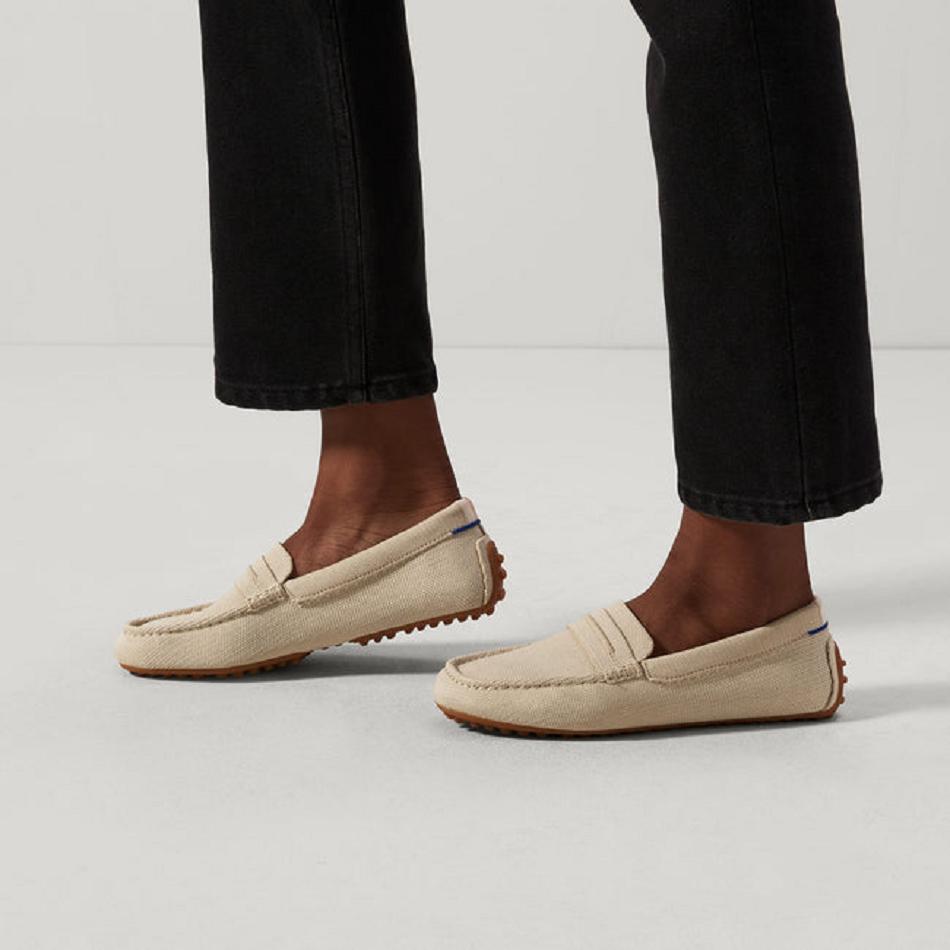Women's Rothy's The Driver Flat Shoes Beige | AUDFL72843