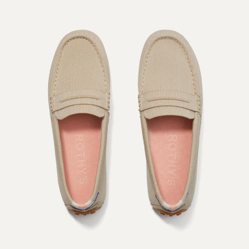 Women\'s Rothy\'s The Driver Flat Shoes Beige | AUDFL72843