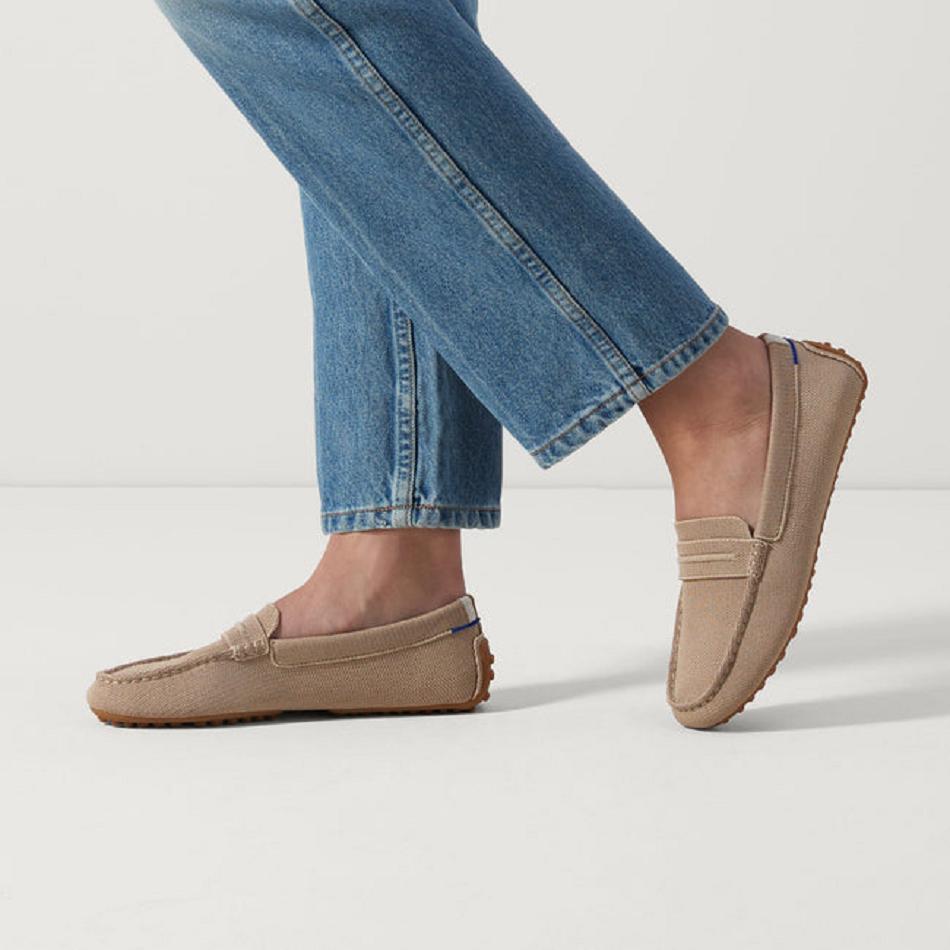 Women's Rothy's The Driver Flat Shoes Beige | QAUUV21556