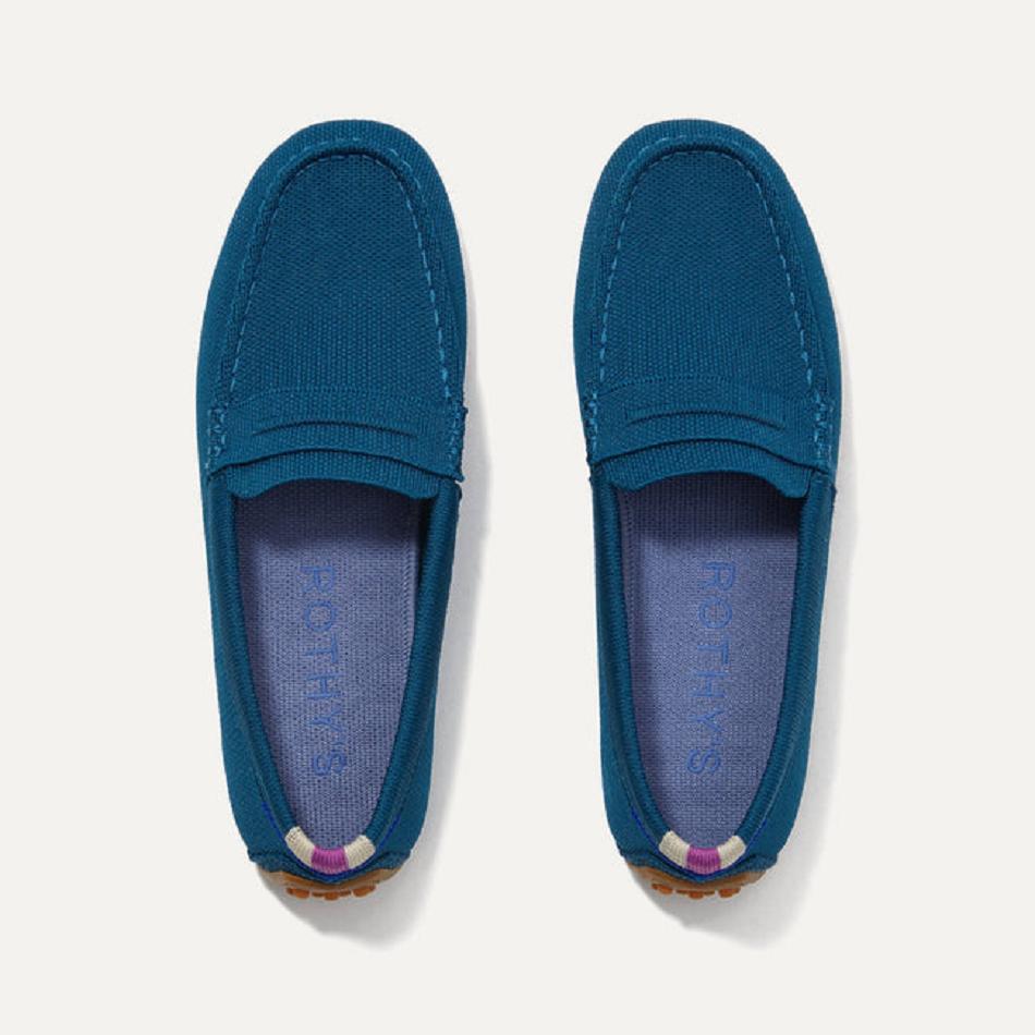 Women\'s Rothy\'s The Driver Flat Shoes Blue | AUDYB17718