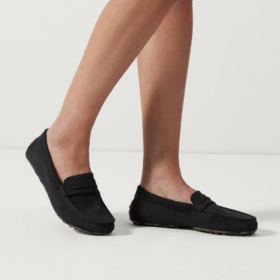 Women's Rothy's The Driver Flat Shoes Black | YAUVQ81891