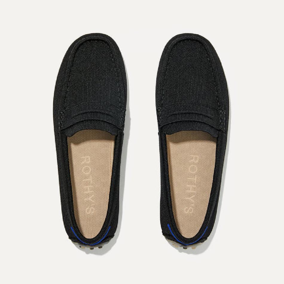Women\'s Rothy\'s The Driver Flat Shoes Black | YAUVQ81891