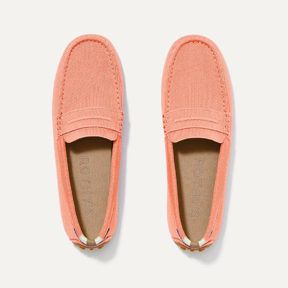 Women\'s Rothy\'s The Driver Flat Shoes Coral | QAUUV93599