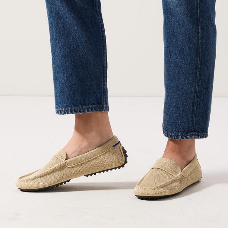 Women's Rothy's The Driver Flat Shoes Gold | AUDFL28211