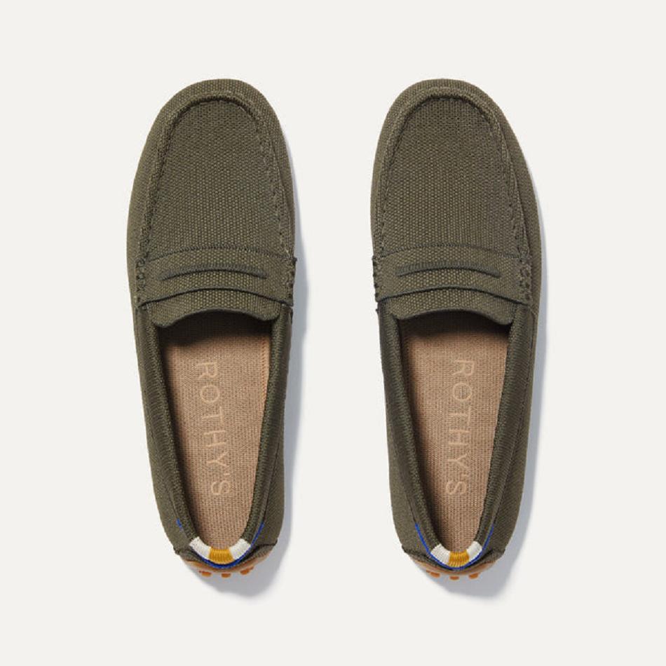 Women\'s Rothy\'s The Driver Flat Shoes Grey Green | BAUSO54922