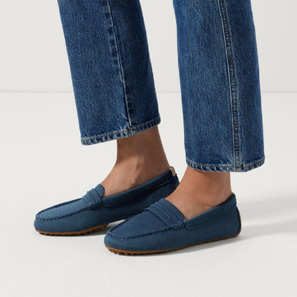 Women's Rothy's The Driver Flat Shoes Navy | AUEAH17759