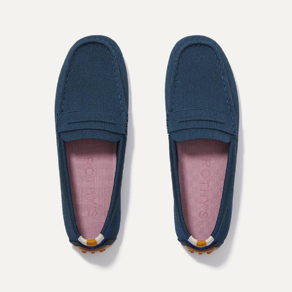 Women\'s Rothy\'s The Driver Flat Shoes Navy | AUEAH17759