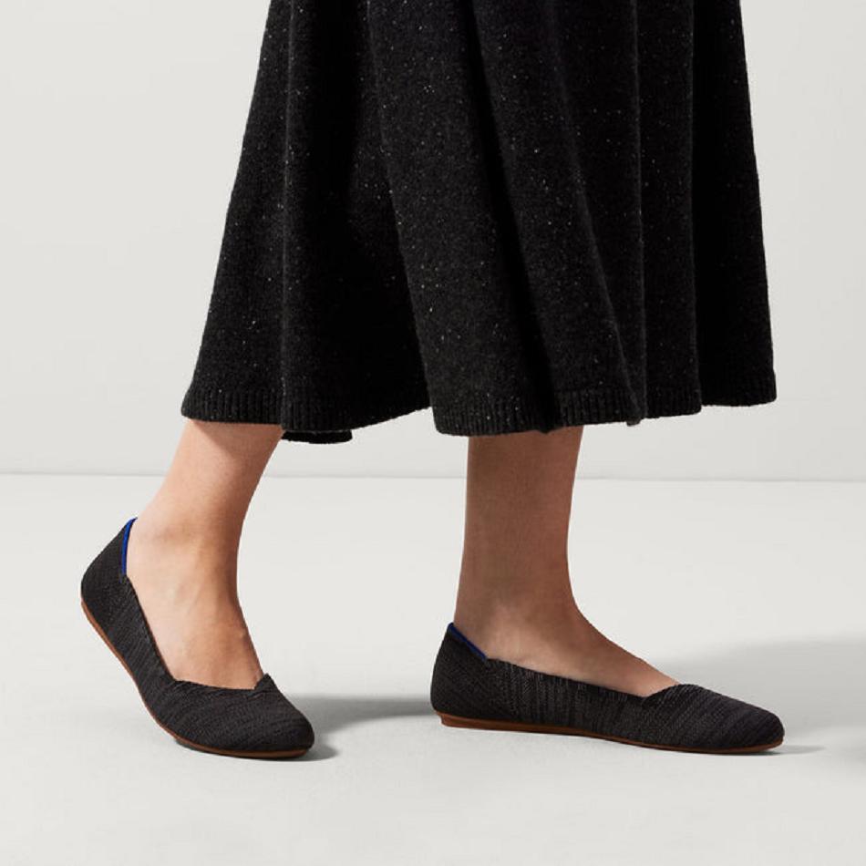 Women's Rothy's The Flat Flat Shoes Black | EAUVG66947