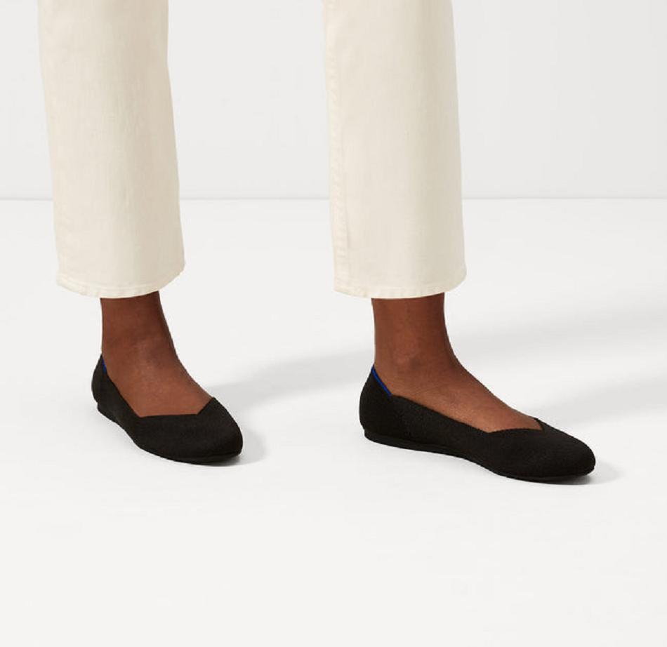 Women's Rothy's The Flat Flat Shoes Black | UAUTG73897