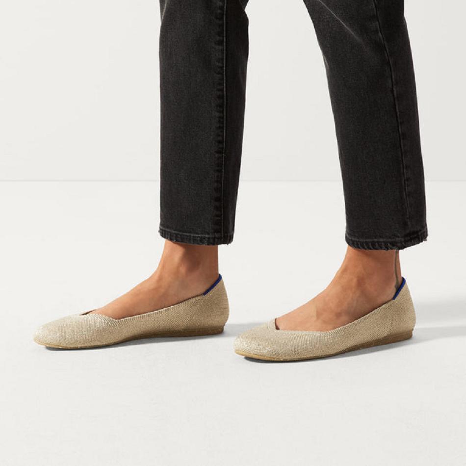 Women's Rothy's The Flat Flat Shoes Gold / Metal | AUDFL62559