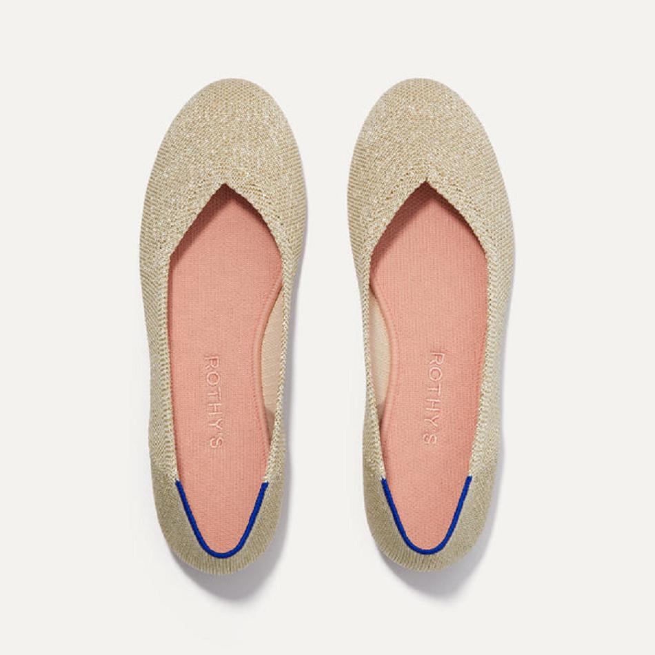 Women\'s Rothy\'s The Flat Flat Shoes Gold / Metal | AUDFL62559