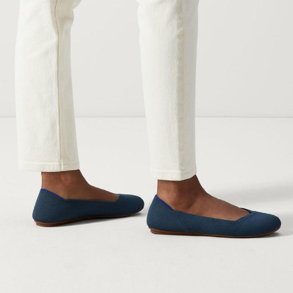 Women's Rothy's The Flat Flat Shoes Navy | EAUVG90160