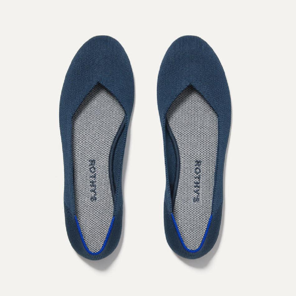 Women\'s Rothy\'s The Flat Flat Shoes Navy | EAUVG90160