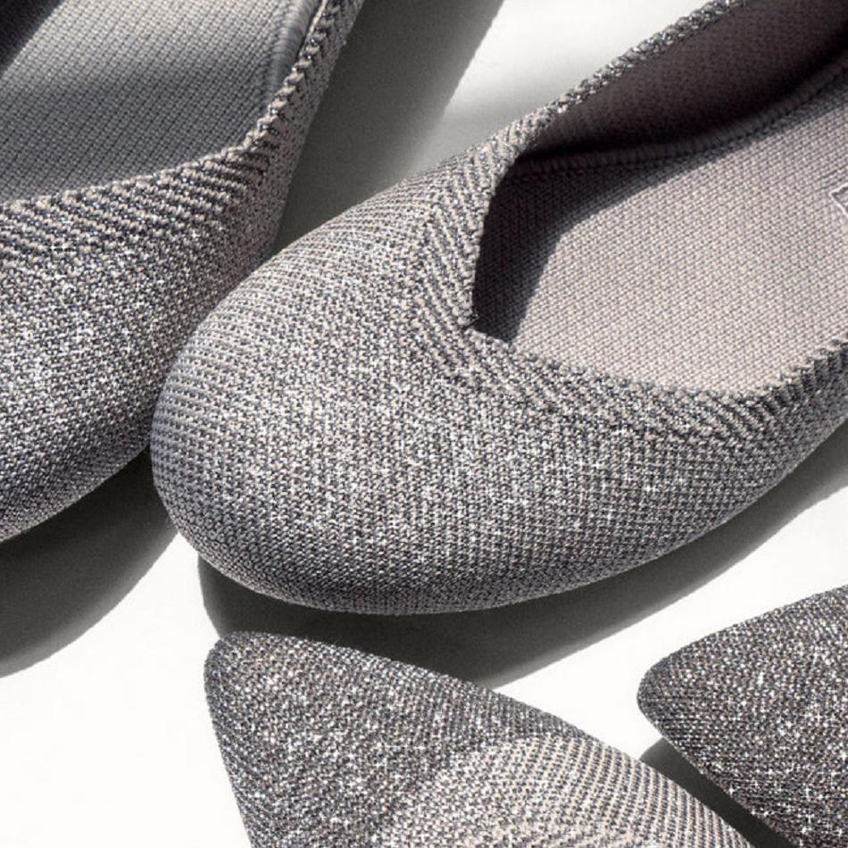 Women's Rothy's The Flat Flat Shoes Silver / Metal | AUDFL32064