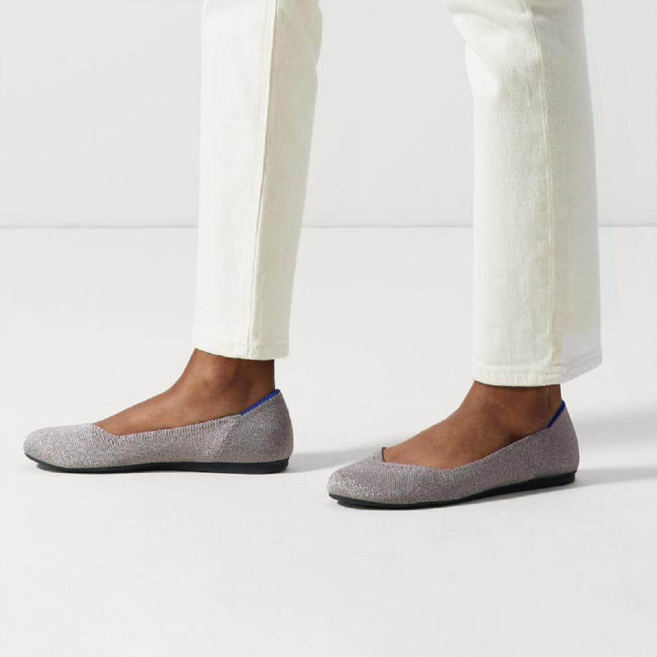 Women's Rothy's The Flat Flat Shoes Silver / Metal | AUDFL32064