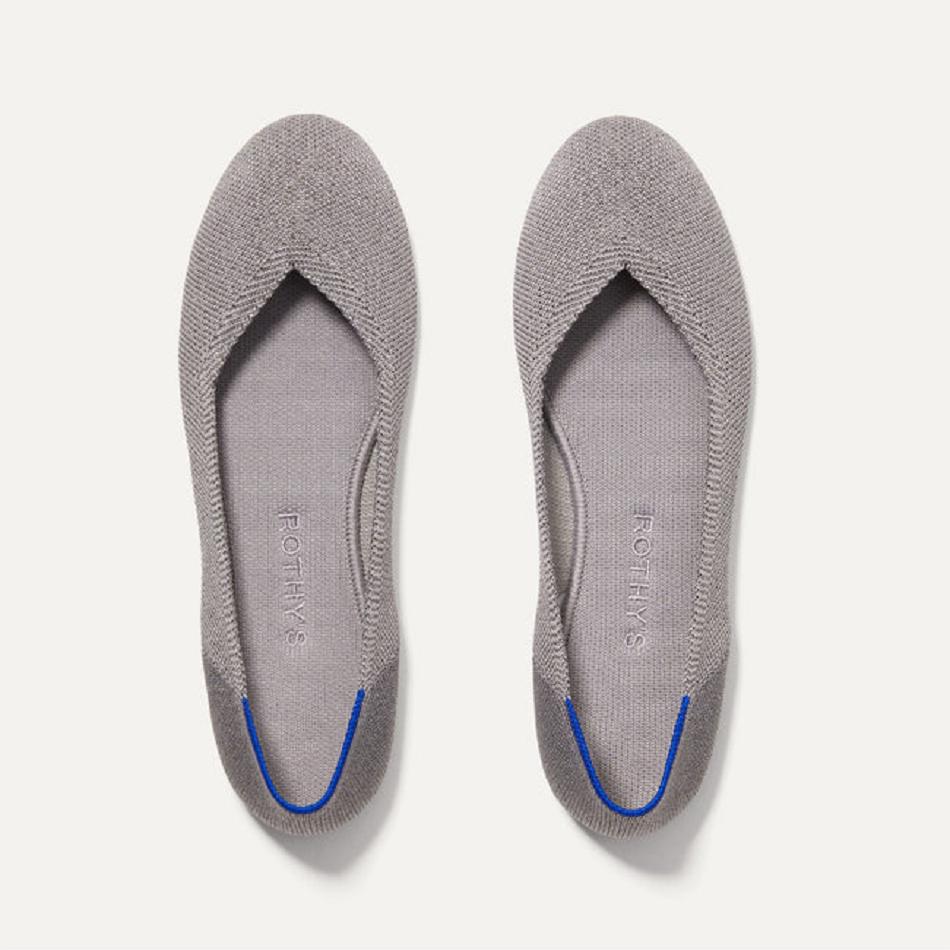 Women\'s Rothy\'s The Flat Flat Shoes Silver / Metal | AUDFL32064