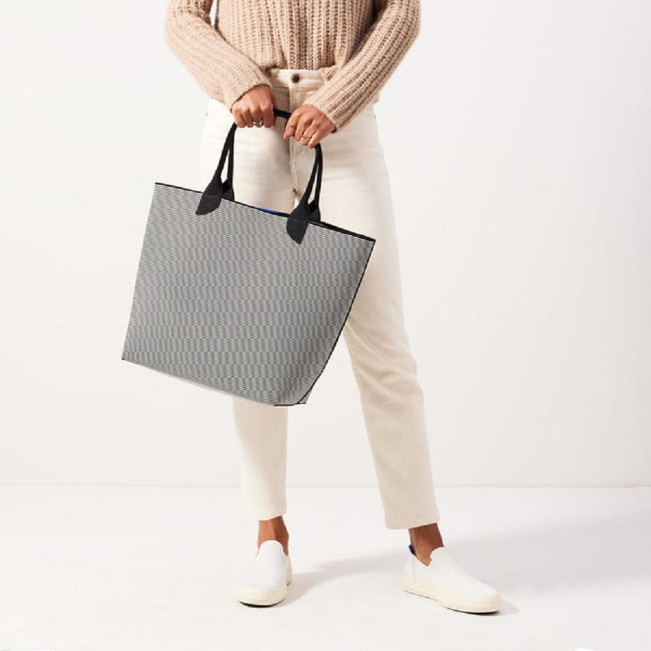 Women's Rothy's The Lightweight Tote Bags Black / White / Stripes | AUJZR93870