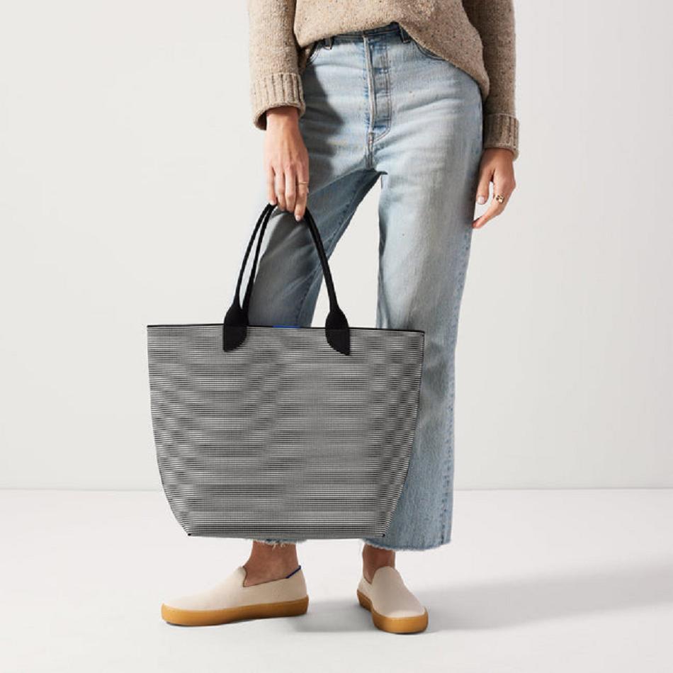 Women's Rothy's The Lightweight Tote Bags Black / White / Stripes | AUJZR93870