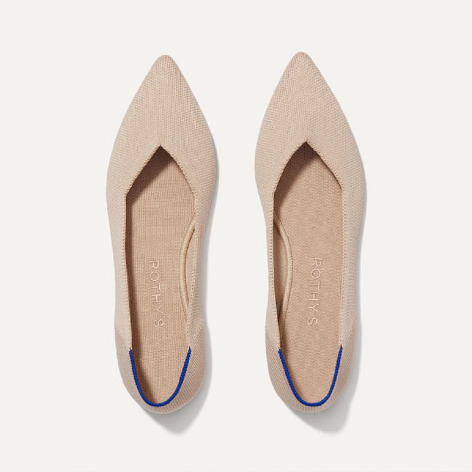 Women\'s Rothy\'s The Point Flat Shoes Beige | ZAUNQ19295