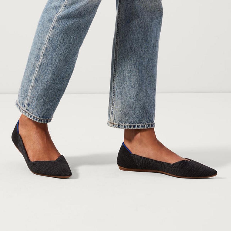 Women's Rothy's The Point Flat Shoes Black | AAUDF79126