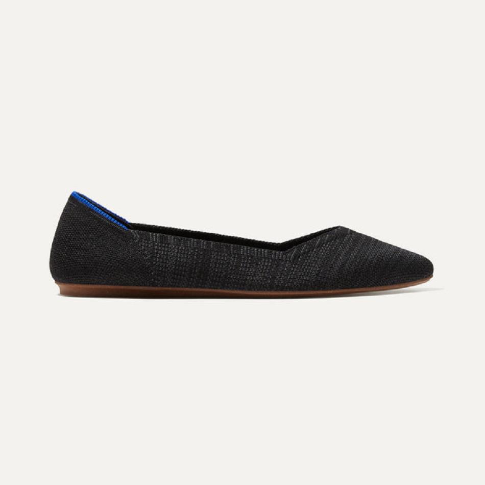 Women's Rothy's The Point Flat Shoes Black | AAUDF79126