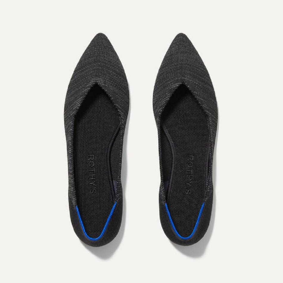 Women\'s Rothy\'s The Point Flat Shoes Black | AAUDF79126