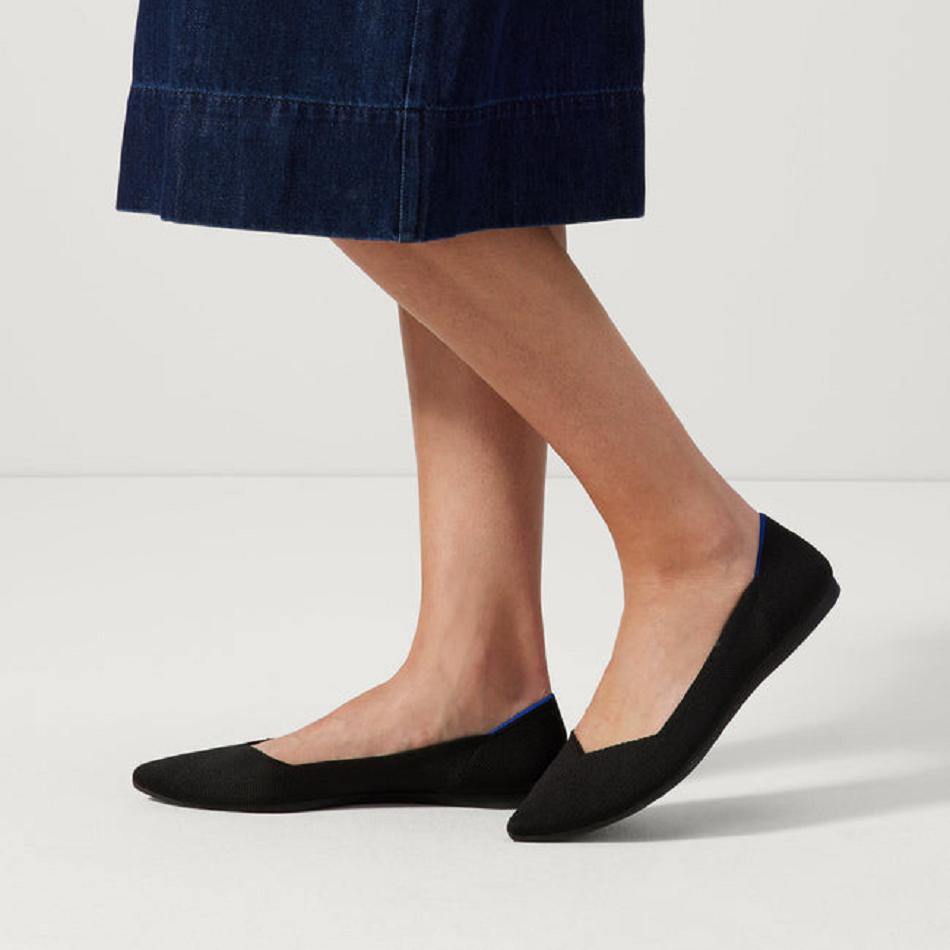 Women's Rothy's The Point Flat Shoes Black | AUZDE56083