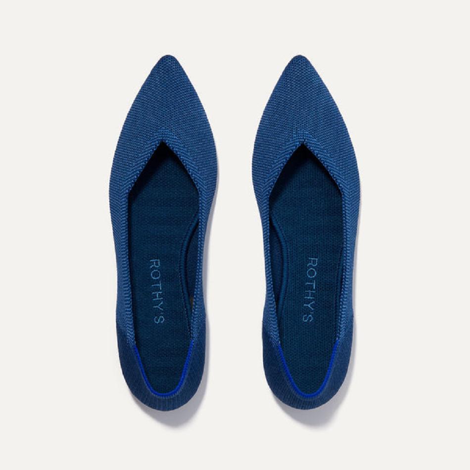 Women\'s Rothy\'s The Point Flat Shoes Blue | AAUWC76436