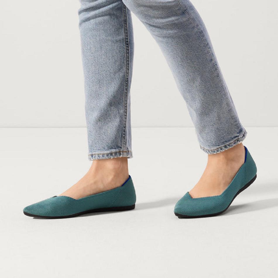 Women's Rothy's The Point Flat Shoes Blue / Olive | AUNEJ98735