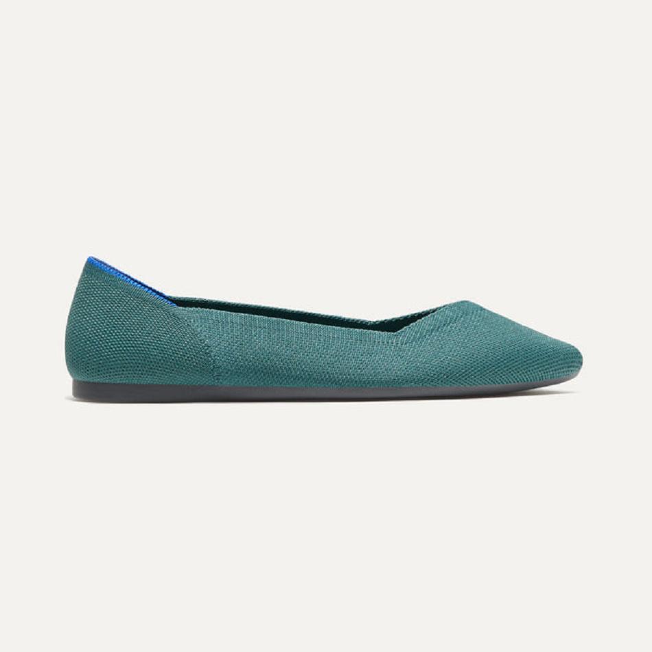 Women's Rothy's The Point Flat Shoes Blue / Olive | AUNEJ98735
