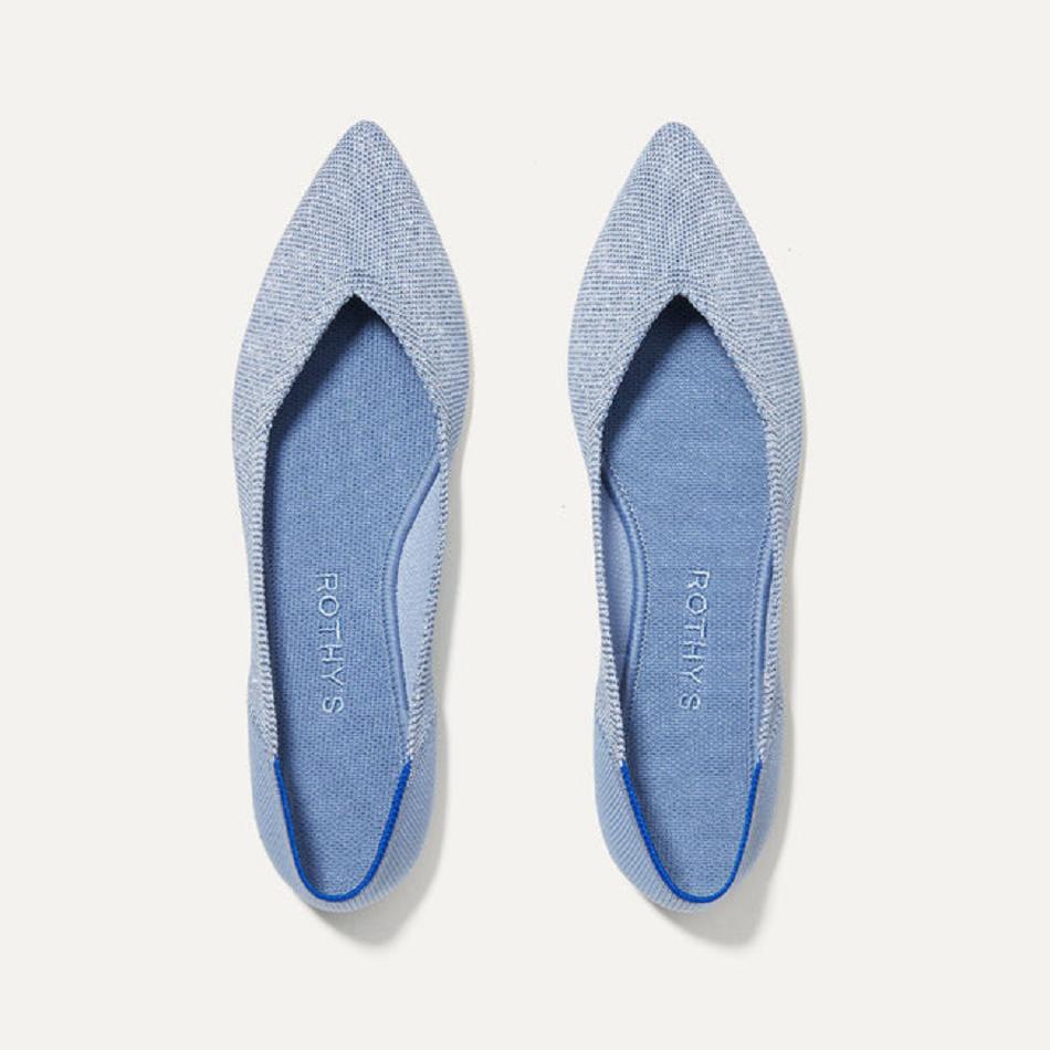 Women\'s Rothy\'s The Point Flat Shoes Blue | AUQAV94065