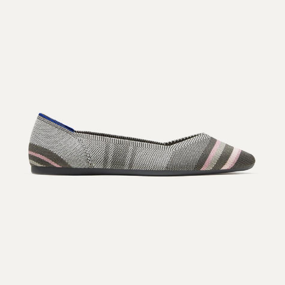 Women's Rothy's The Point Flat Shoes Grey / Stripes | AUEAH55248