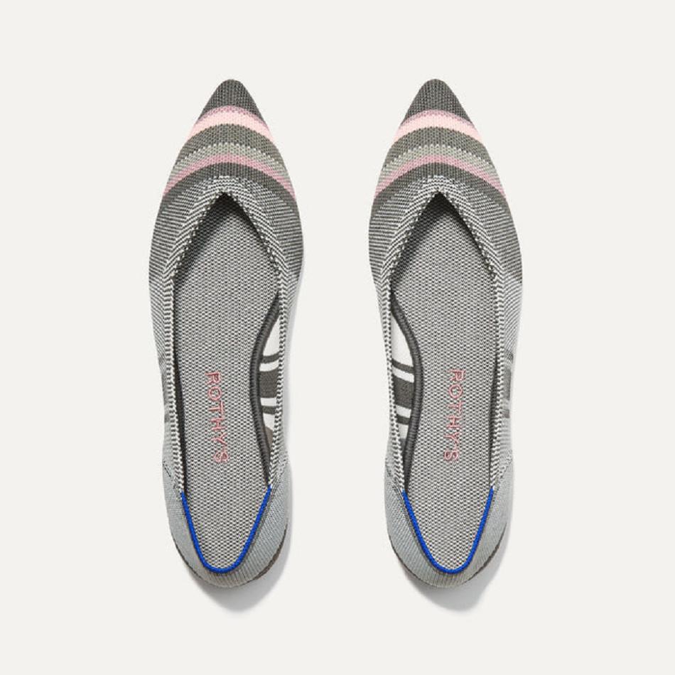 Women\'s Rothy\'s The Point Flat Shoes Grey / Stripes | AUEAH55248