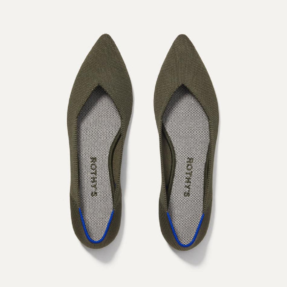 Women\'s Rothy\'s The Point Flat Shoes Grey Green | AUEGJ72170