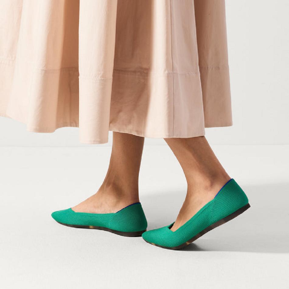 Women's Rothy's The Point Flat Shoes Green | AUXMI85689