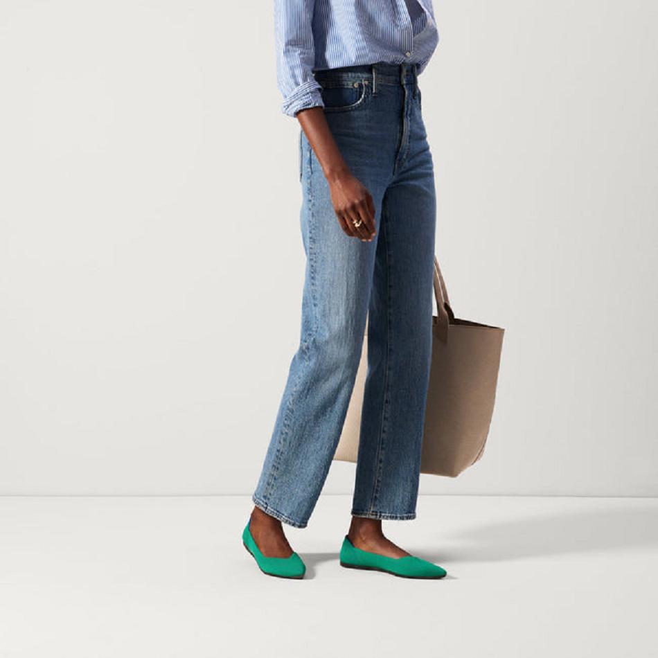 Women's Rothy's The Point Flat Shoes Green | AUXMI85689