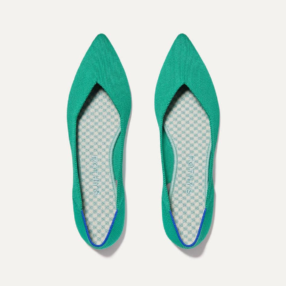Women\'s Rothy\'s The Point Flat Shoes Green | AUXMI85689
